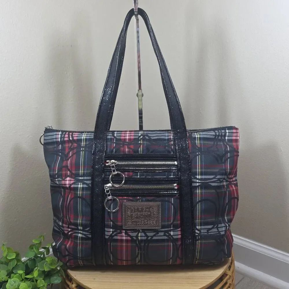 Coach Poppy Signature Tartan Plaid Glam Tote